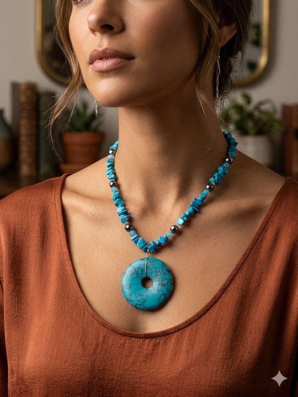 Turquoise Donut Stone Necklace for Women - Turquoise